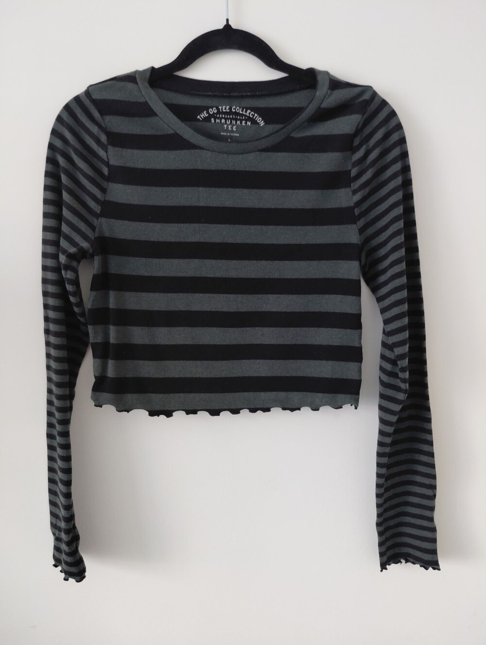 Striped Cropped Long Sleeve Tee - Green & Black